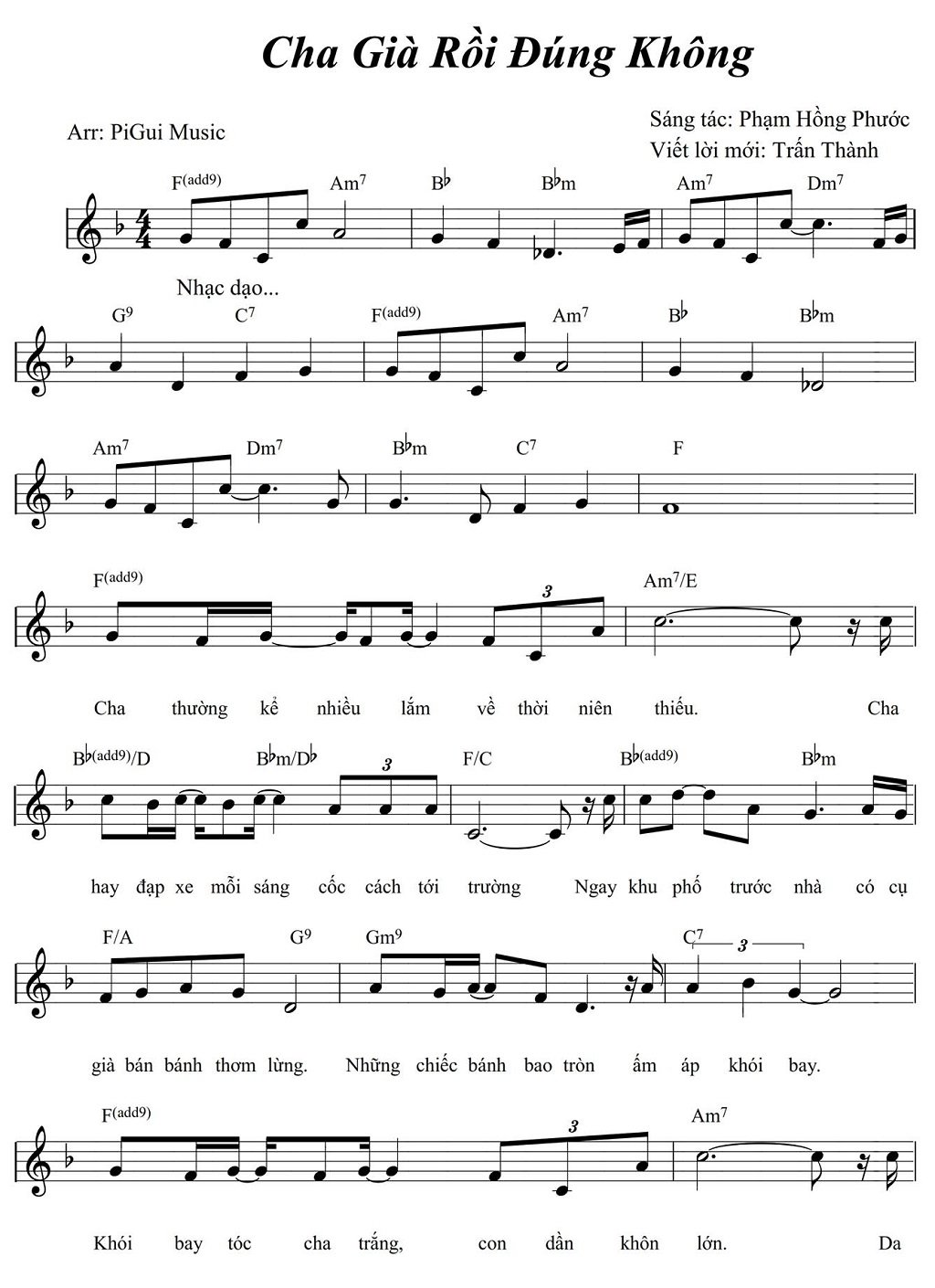 Sheet nhạc Cha Già Rồi Đúng Không